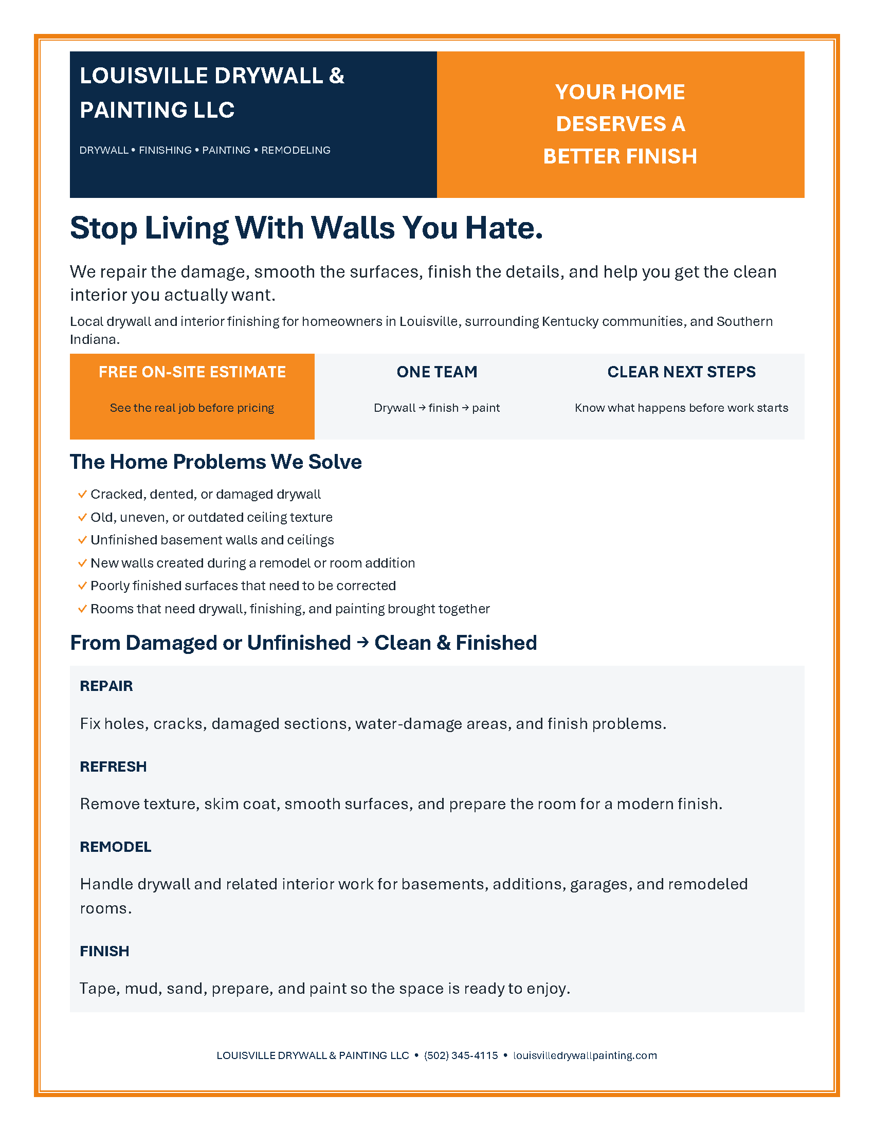 Louisville Drywall & Painting homeowner brochure